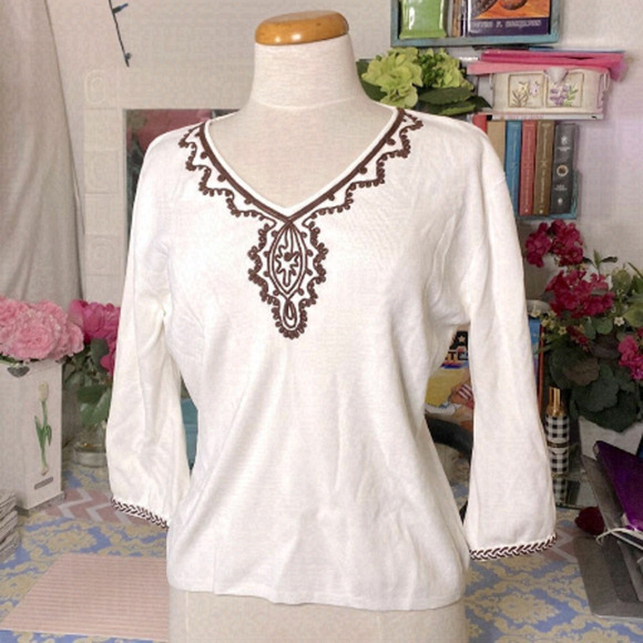 🌷 Joseph A 🌷 Vintage Flounce Flare Sleeve Sweater V Neck - Picture 1 of 6